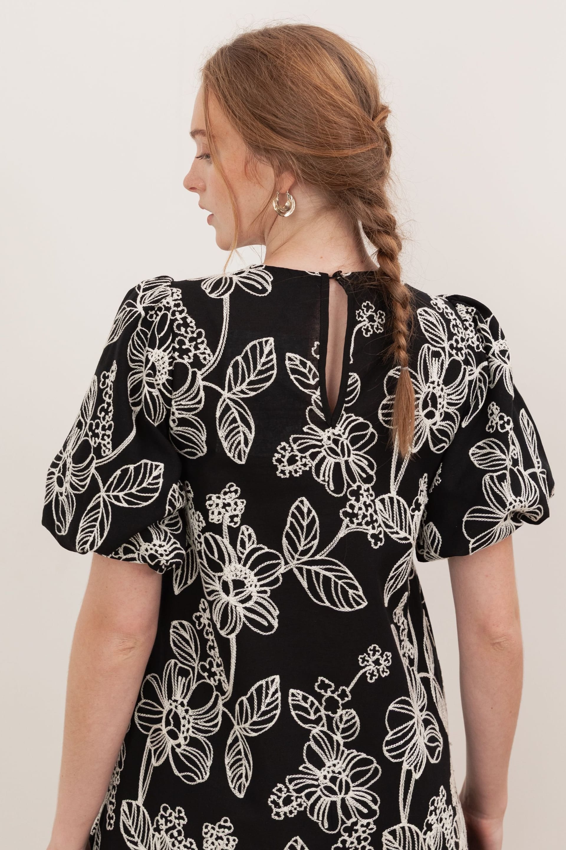 Lovedrobe Lovedrobe Women's Embroidered Short Sleeve Swing Mini Dress in Black - 4