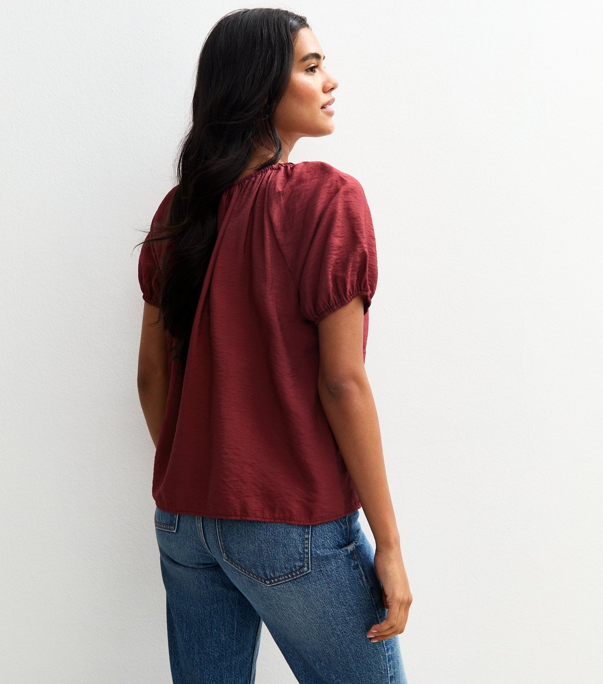 New Look Women's Burgundy Crinkle Buttoned Top New Look - 4