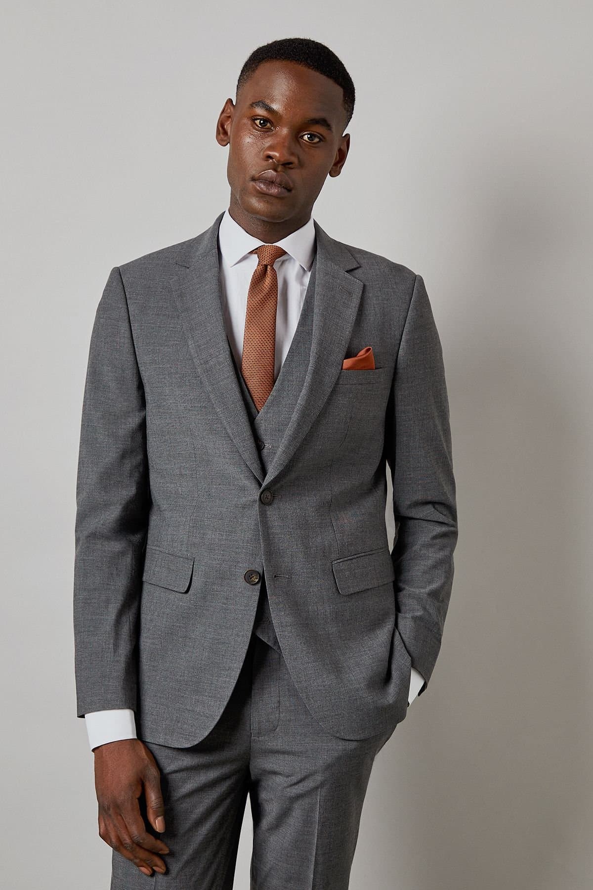 Burton Burton Men's Mid Grey Check Slim Fit Suit Jacket