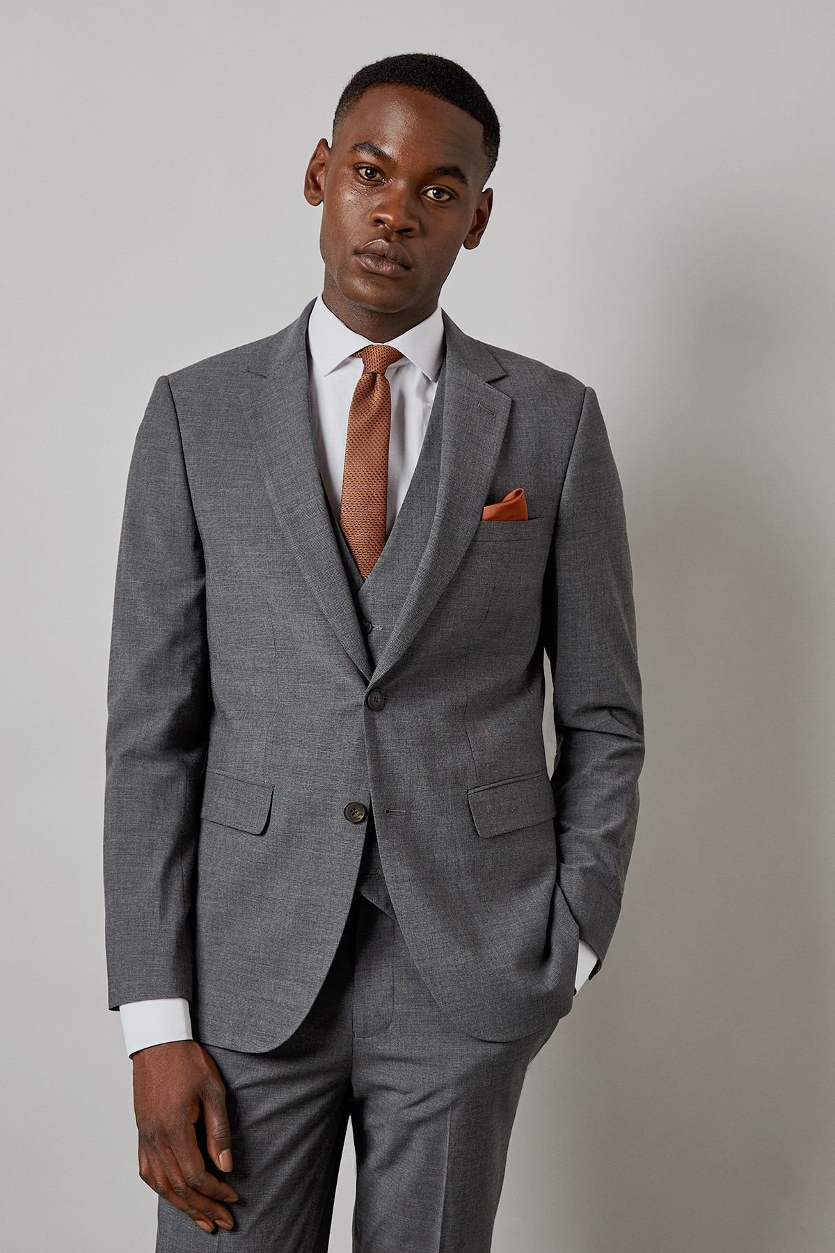 Burton Burton Men's Mid Grey Check Slim Fit Suit Jacket - 2