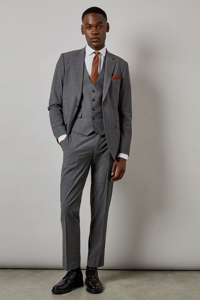 Burton Burton Men's Mid Grey Check Slim Fit Suit Jacket - 2