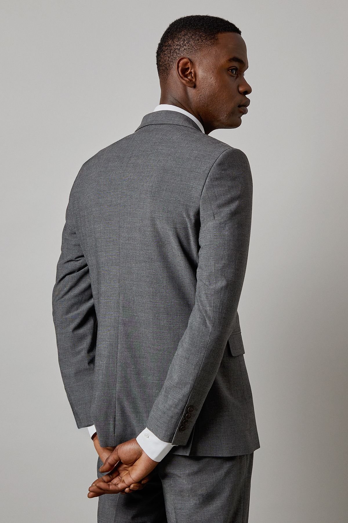 Burton Burton Men's Mid Grey Check Slim Fit Suit Jacket - 3