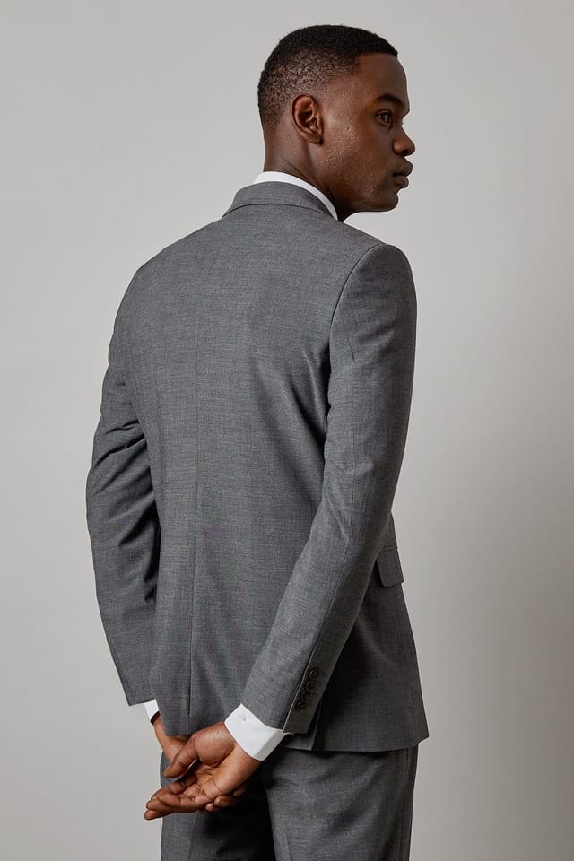 Burton Burton Men's Mid Grey Check Slim Fit Suit Jacket - 3