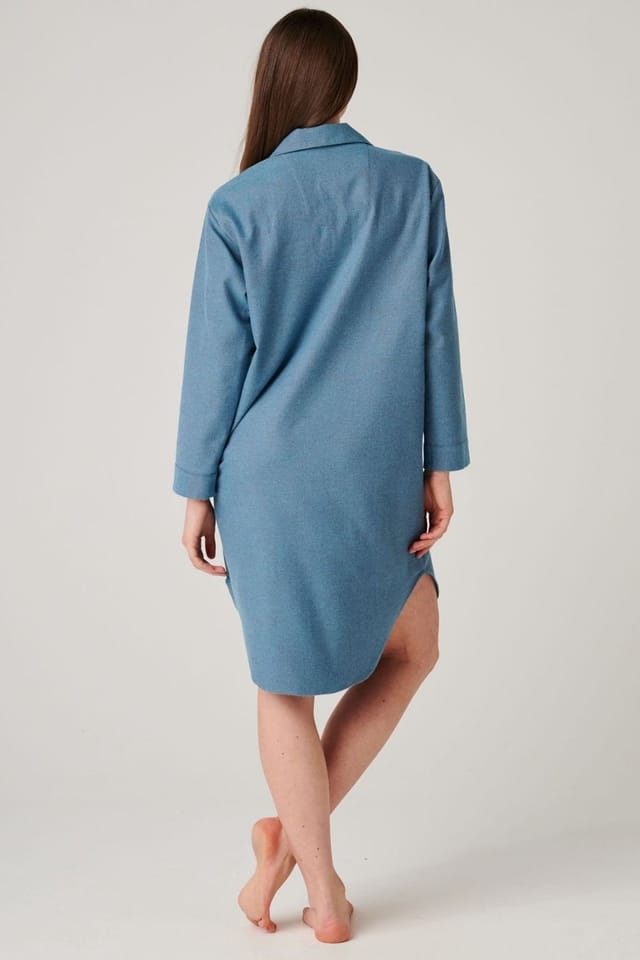 British Boxers British Boxers Women's "Stornoway" Herringbone Brushed Cotton Nightshirt in Teal - 3