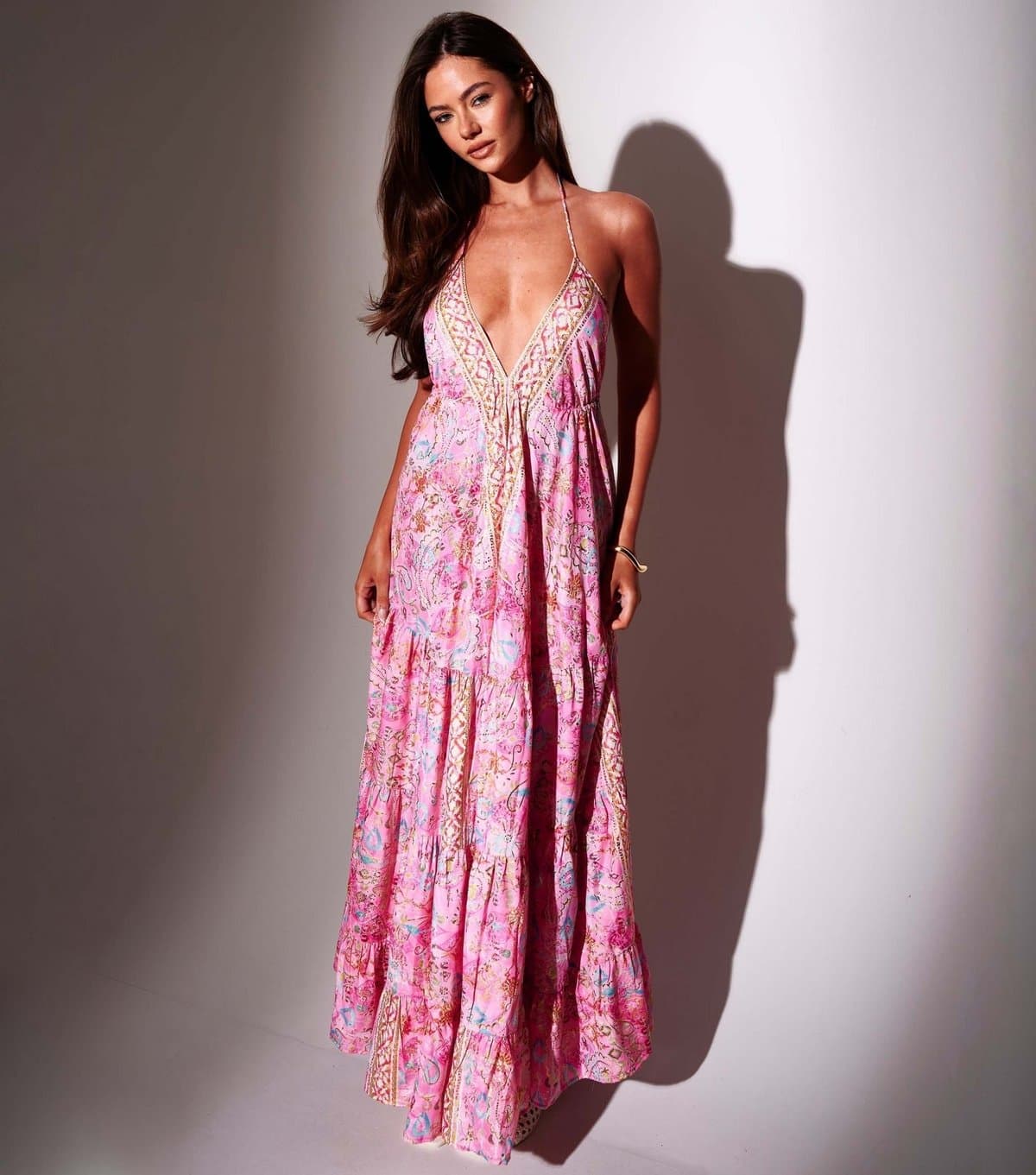 South Beach Women's Pink Printed Halter Neck Maxi Dress South Beach New Look