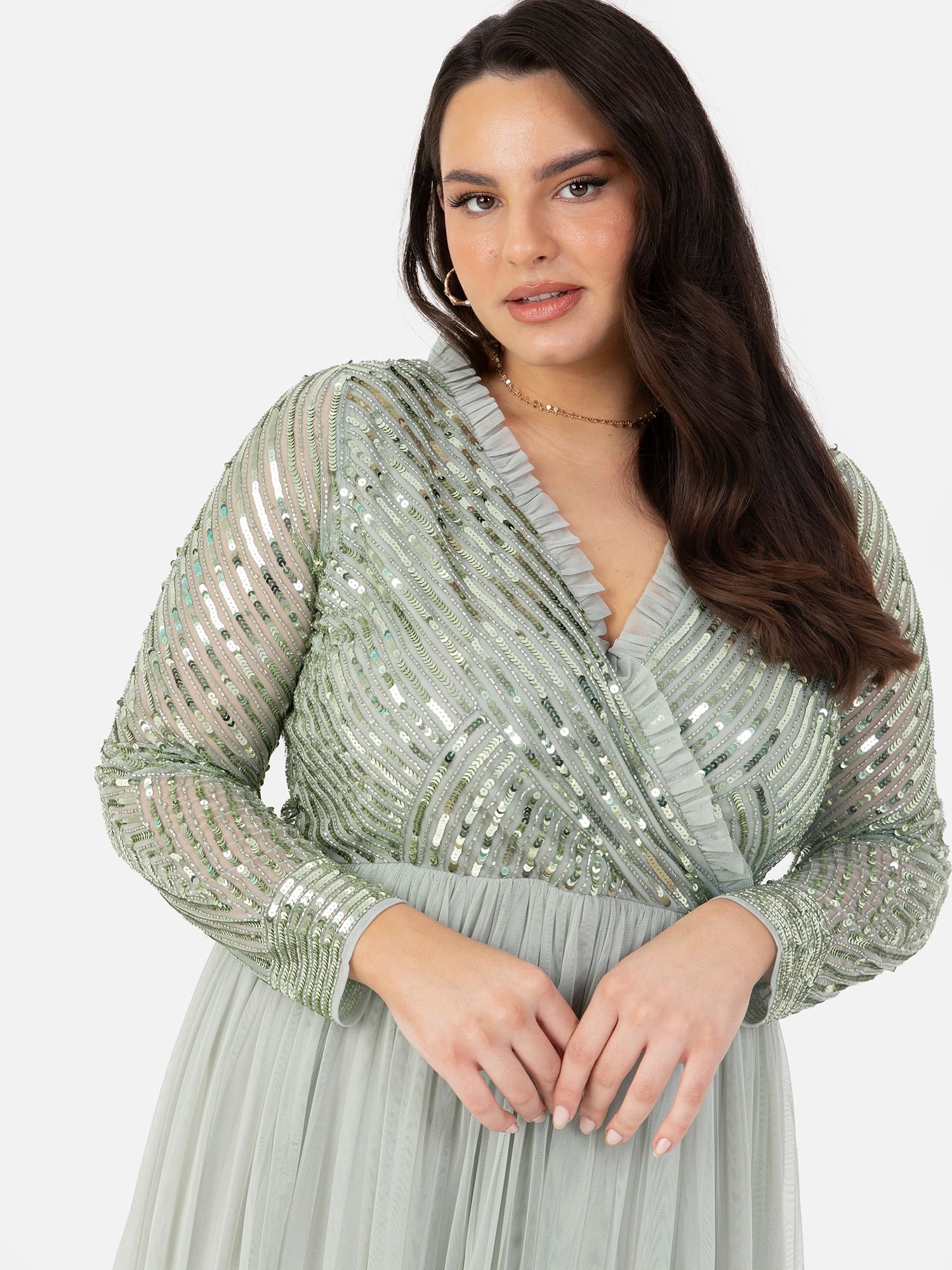 Maya Deluxe Maya Deluxe Women's Stripe Embellished Faux Wrap Bodice Maxi Dress in Mint - 2