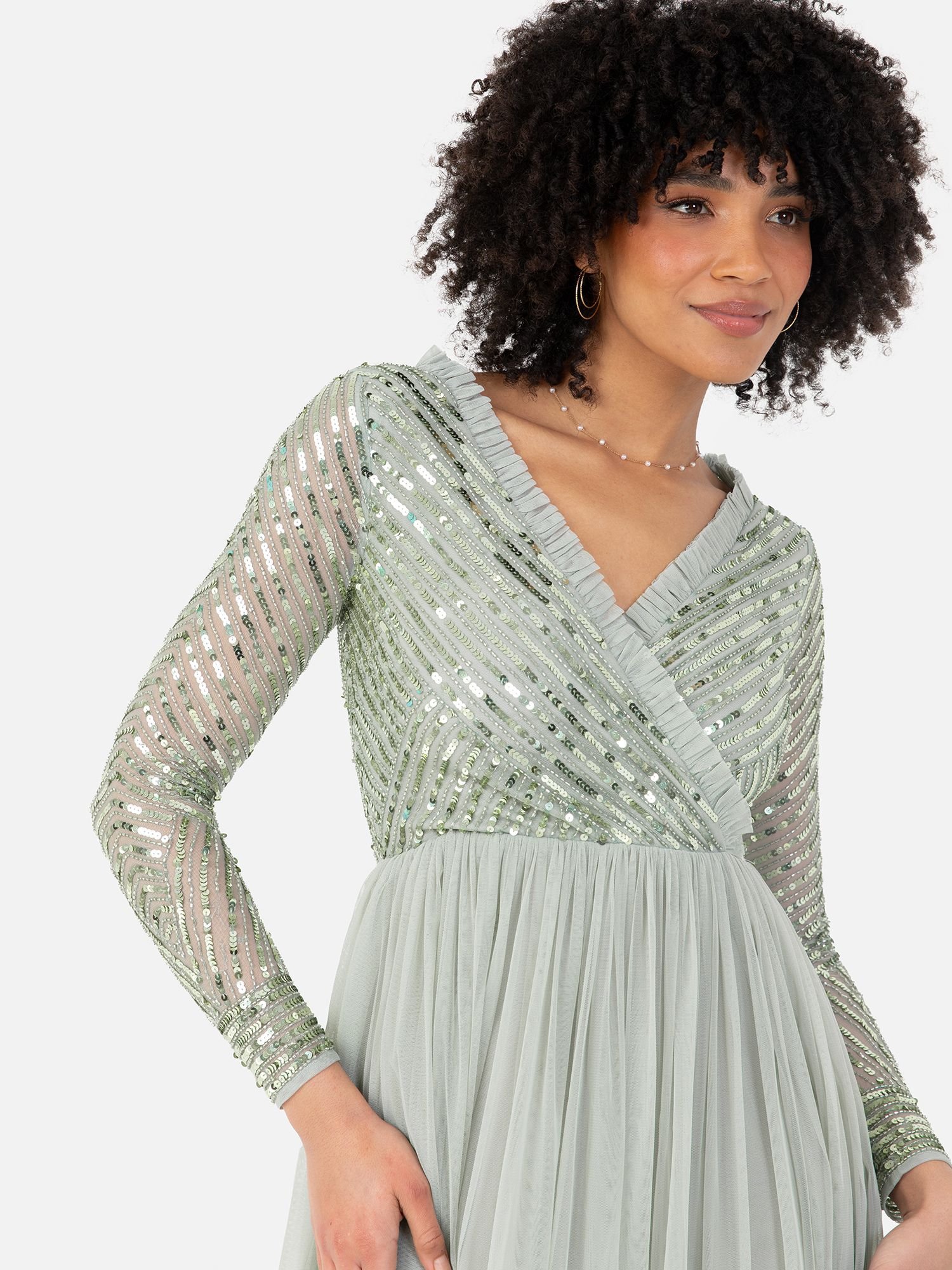 Maya Deluxe Maya Deluxe Women's Stripe Embellished Faux Wrap Bodice Maxi Dress in Mint - 3