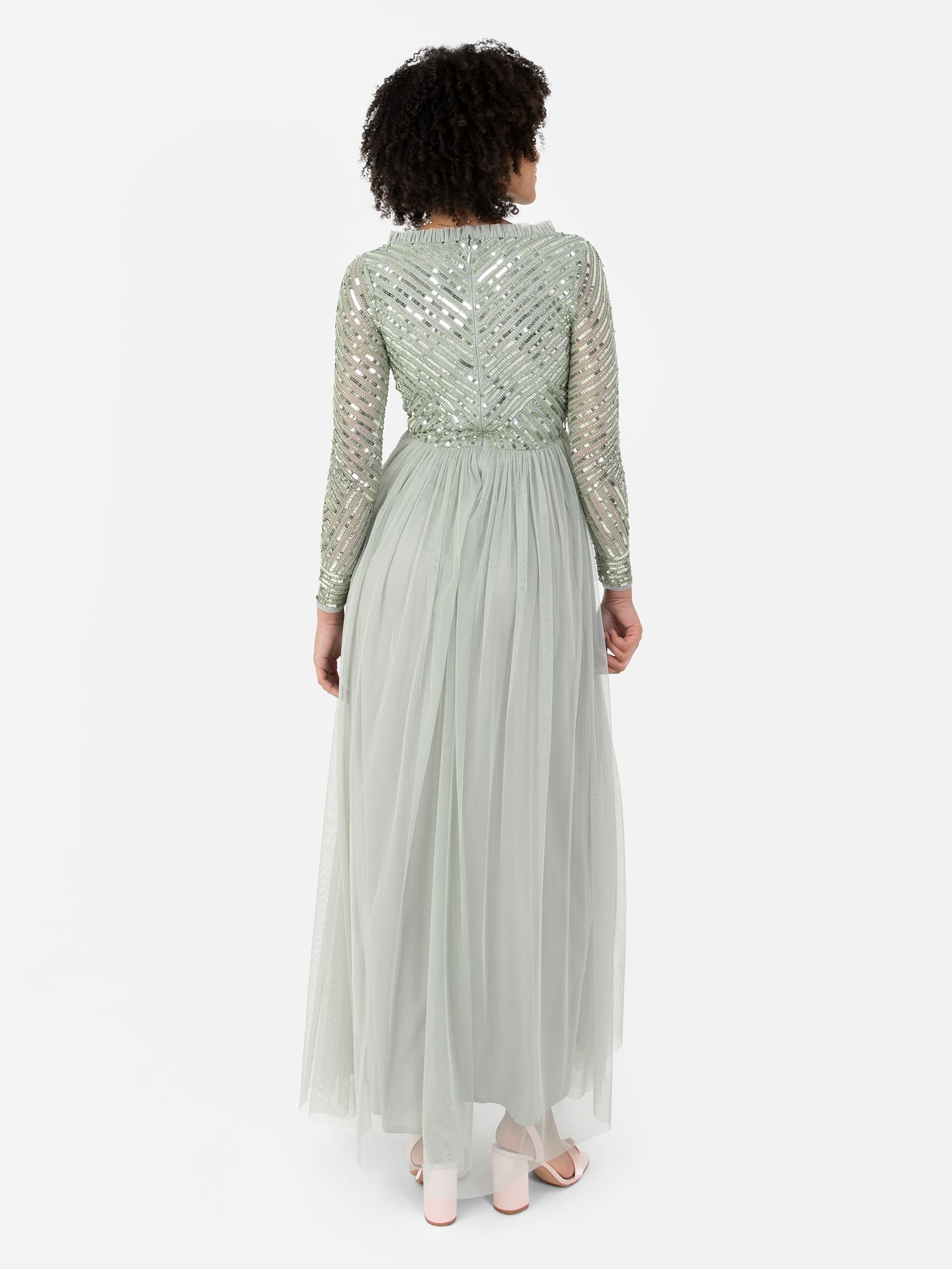 Maya Deluxe Maya Deluxe Women's Stripe Embellished Faux Wrap Bodice Maxi Dress in Mint - 4