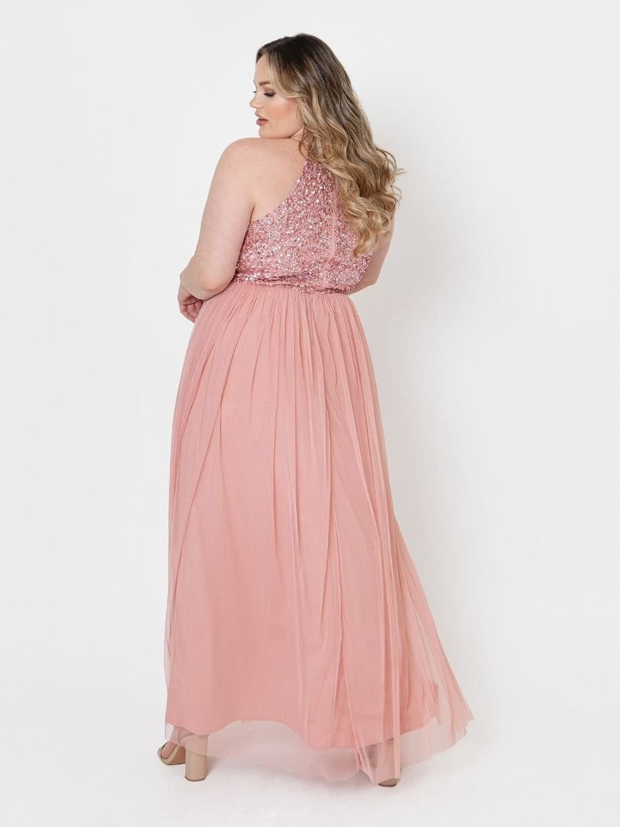Maya Deluxe Maya Deluxe Women's Embellished Halter Neck Maxi Dress in Bright Pink - 4