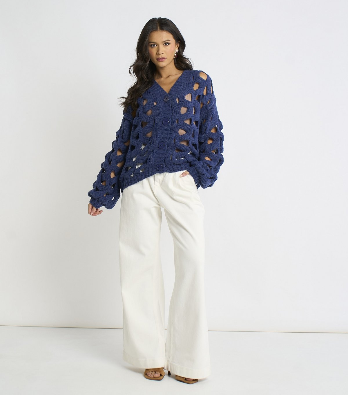 Gini London Women's Navy Hollow Chunky Knit Cardigan Gini London New Look - 2