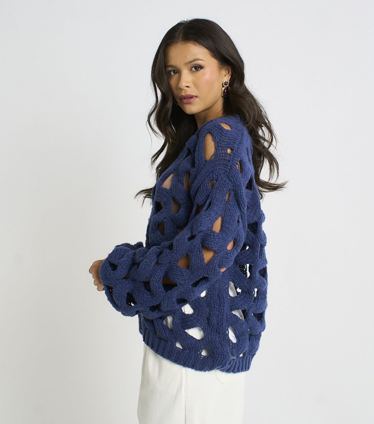 Gini London Women's Navy Hollow Chunky Knit Cardigan Gini London New Look - 3