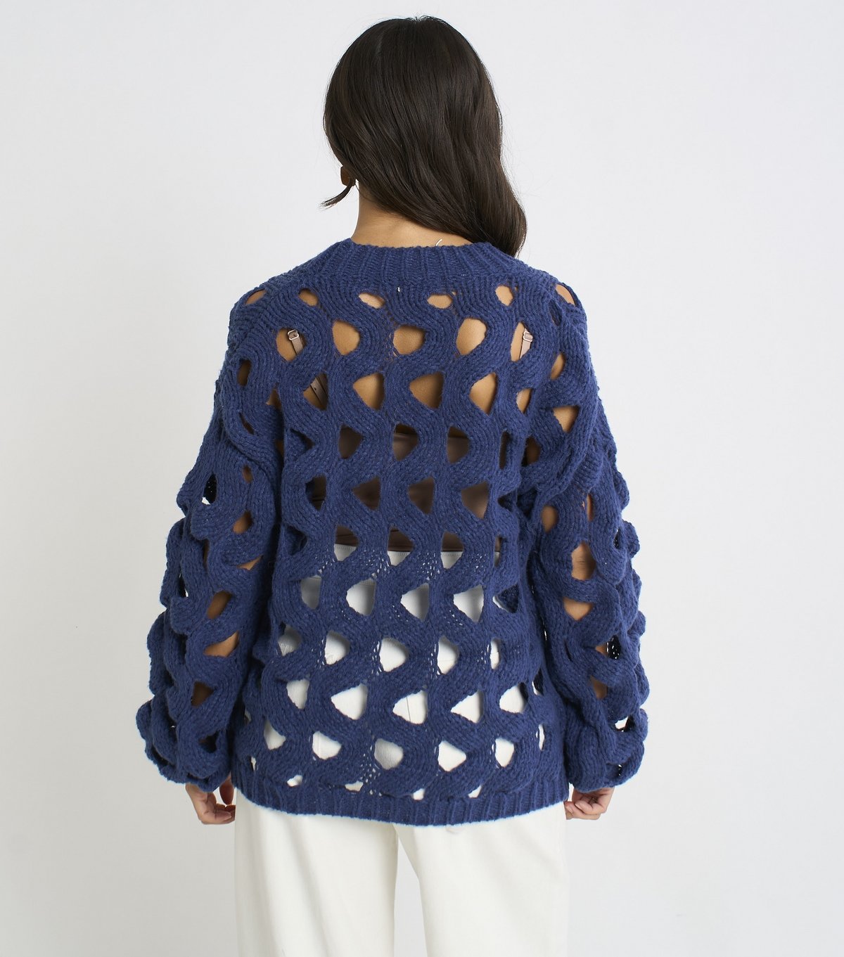 Gini London Women's Navy Hollow Chunky Knit Cardigan Gini London New Look - 4