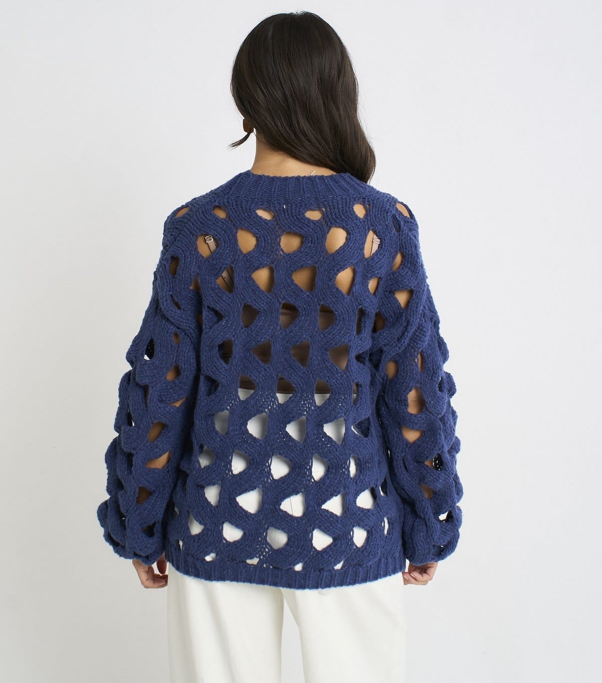 Gini London Women's Navy Hollow Chunky Knit Cardigan Gini London New Look - 4