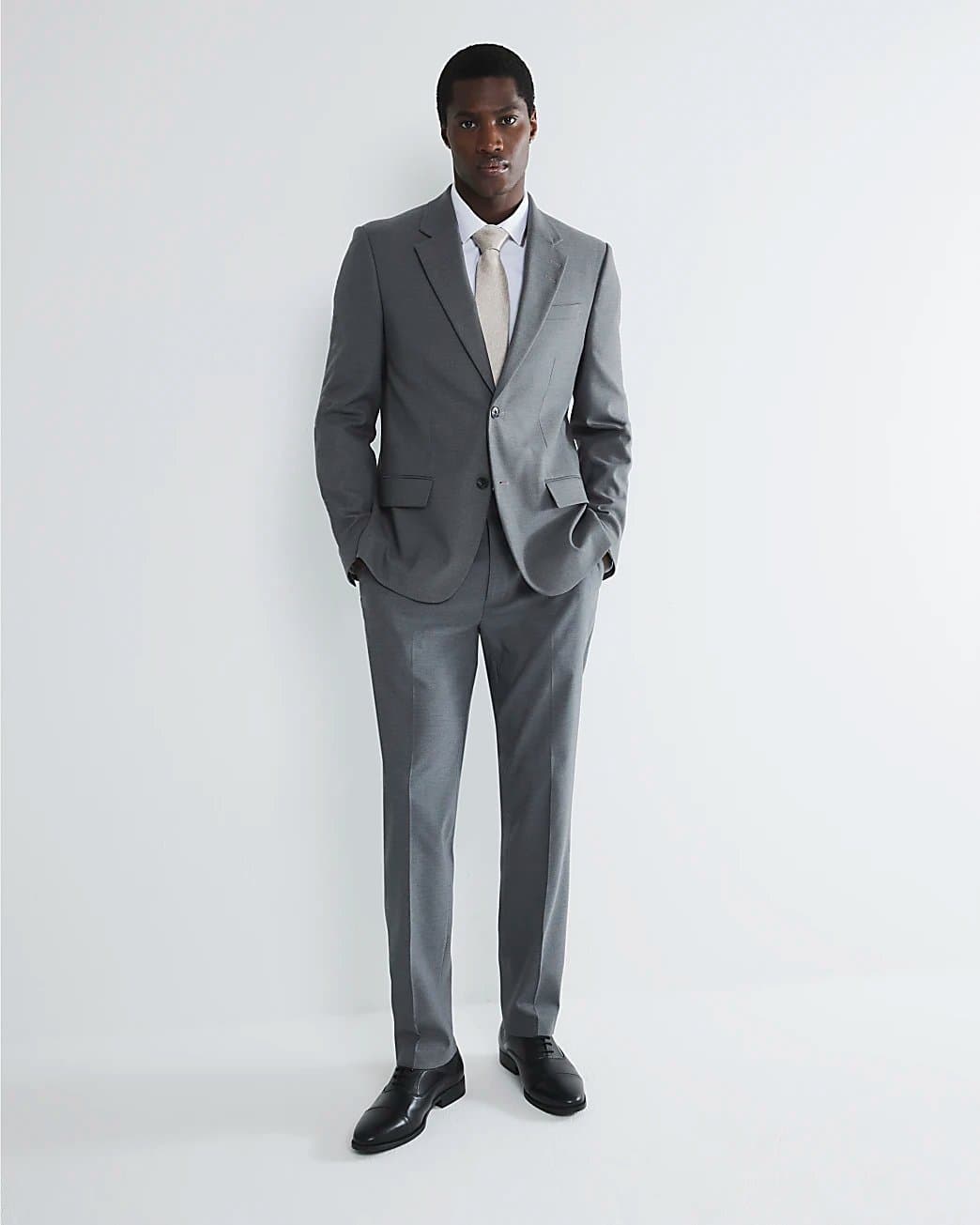 River Island Mens River Island Grey Stretch Slim Fit Suit Trousers