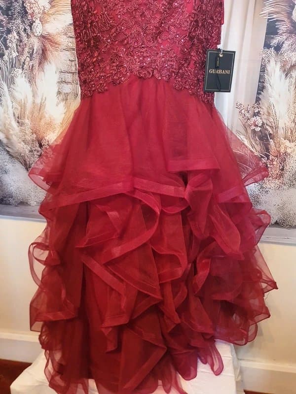 Gurbani London Gurbani London Burgundy Lace & Tulle Mermaid Evening Prom gown Dress Size 12