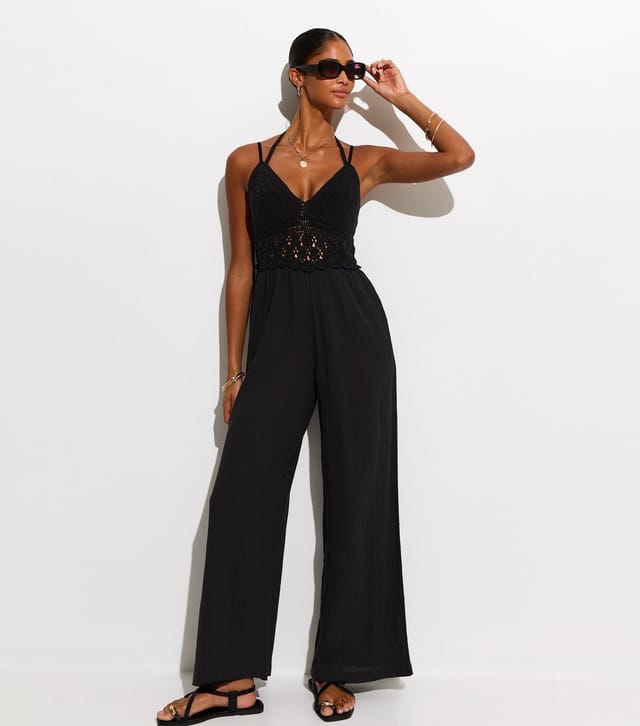 New Look Women's Black Crochet Bodice Wide Leg Jumpsuit New Look - 3
