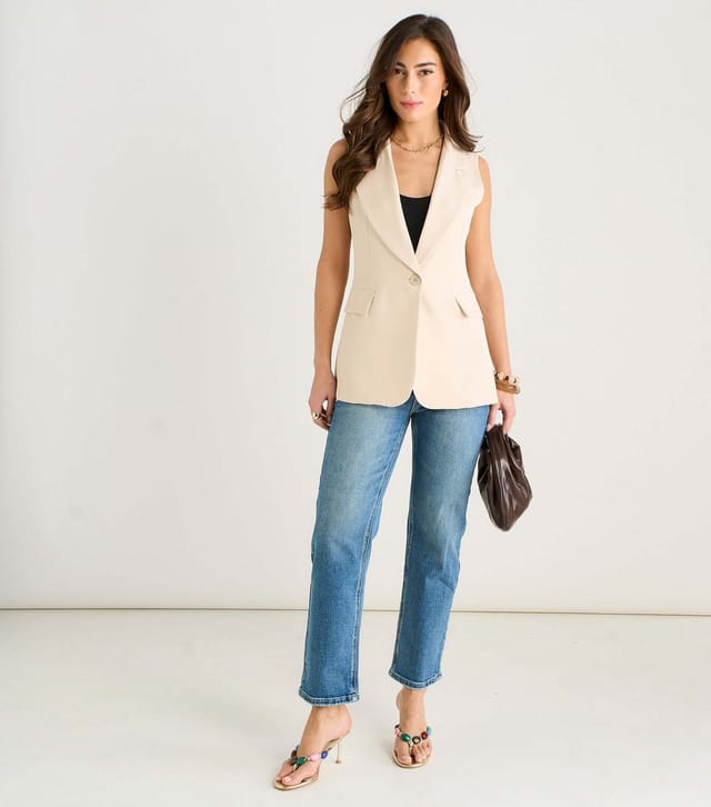 Gini London Women's Oatmeal Tailored Sleeveless Blazer Gini London New Look - 2