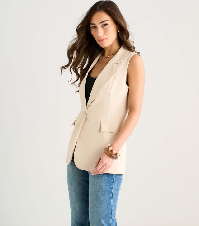 Gini London Women's Oatmeal Tailored Sleeveless Blazer Gini London New Look - 3