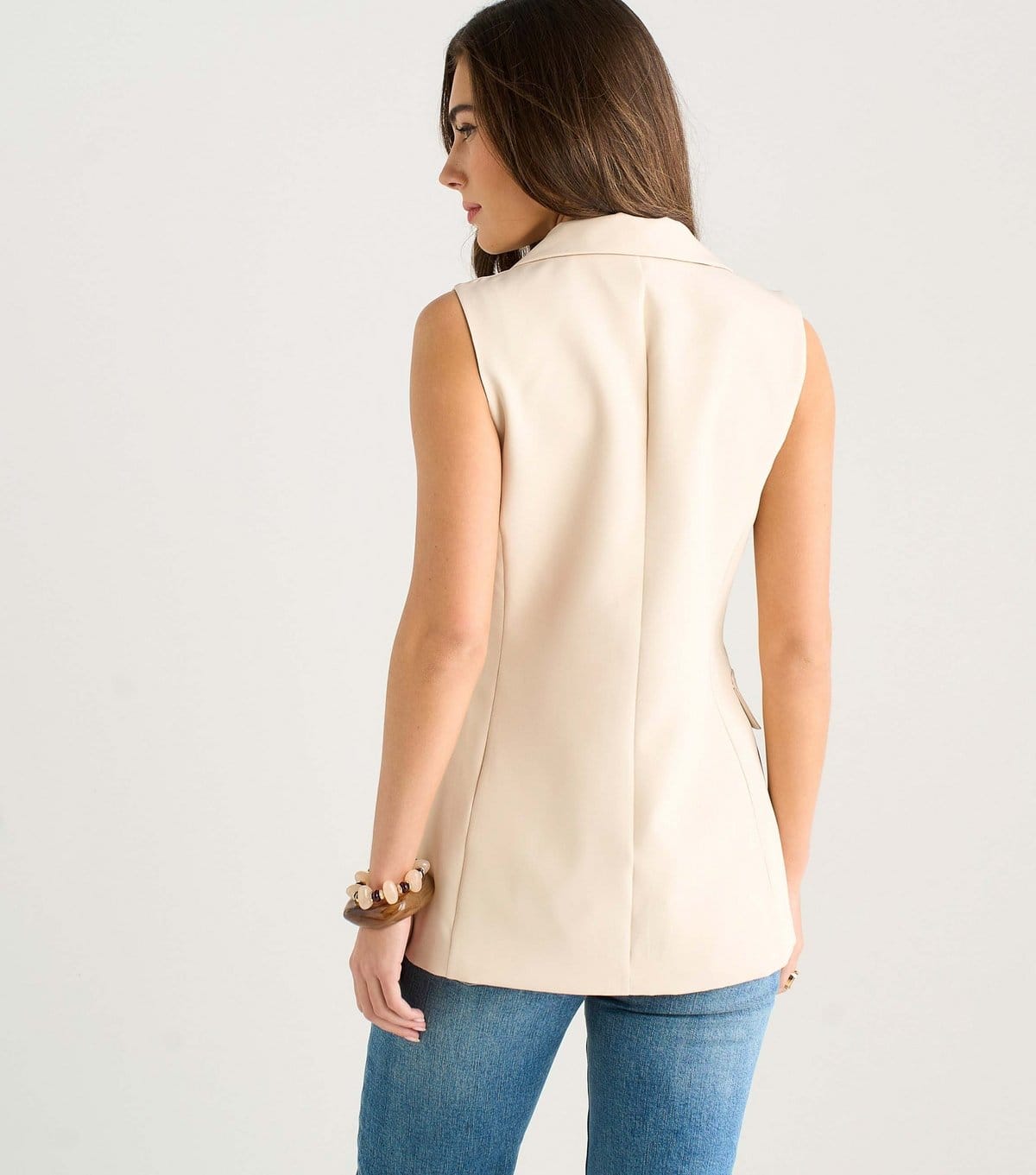 Gini London Women's Oatmeal Tailored Sleeveless Blazer Gini London New Look - 4