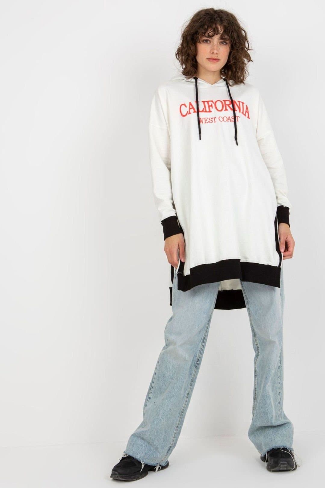 Love Lace Love Lace Women's Long Hooded Casual Sweatshirt with Logo Patch Style 206035 in White
