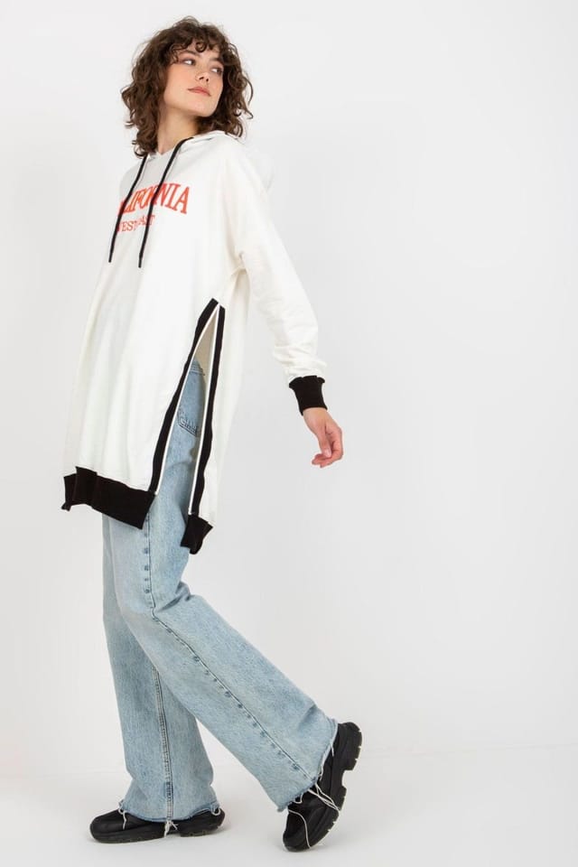 Love Lace Love Lace Women's Long Hooded Casual Sweatshirt with Logo Patch Style 206035 in White - 2