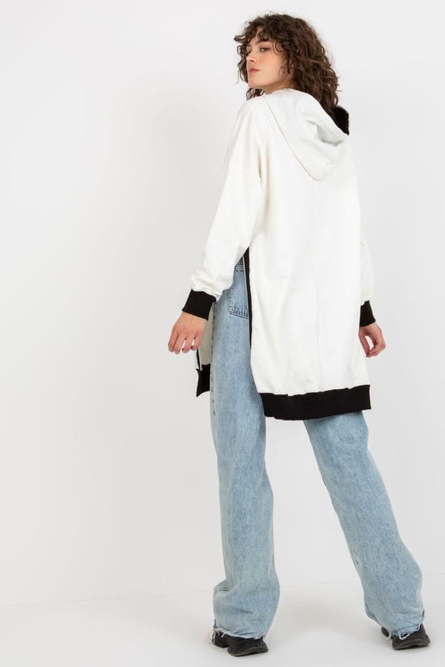 Love Lace Love Lace Women's Long Hooded Casual Sweatshirt with Logo Patch Style 206035 in White - 3