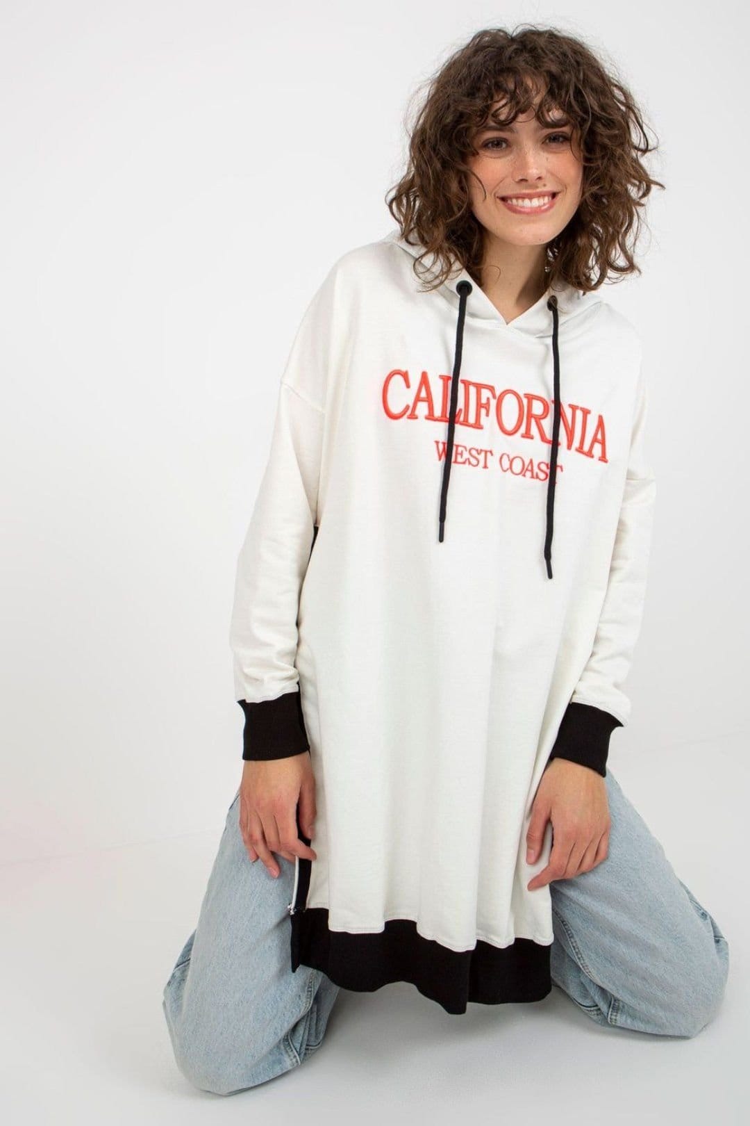 Love Lace Love Lace Women's Long Hooded Casual Sweatshirt with Logo Patch Style 206035 in White - 4