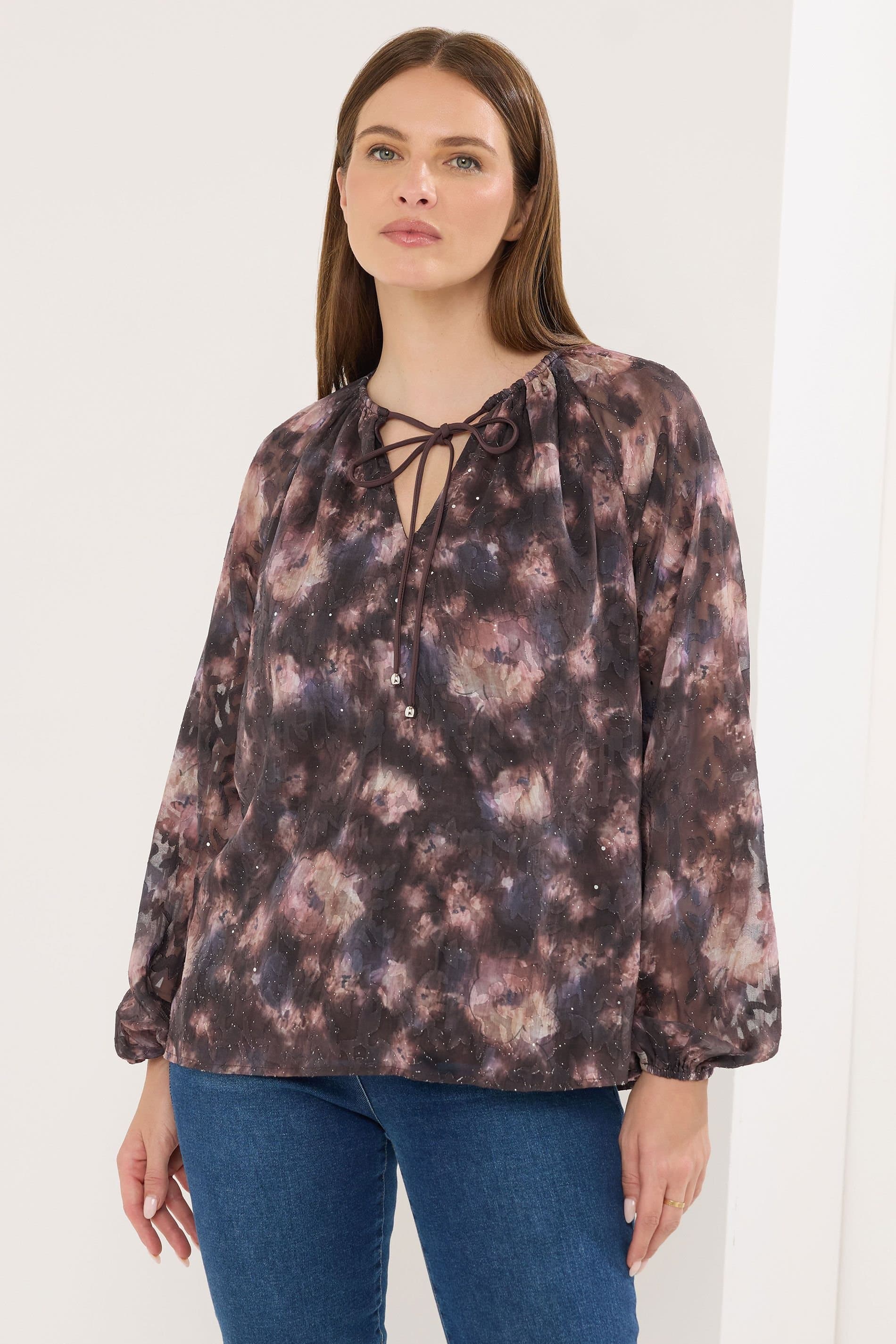 Star By Julien Macdonald Star by Julien Macdonald Women's Tie Neck Jacquard Blouse in Brown