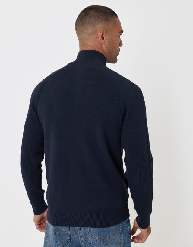 Threadbare threadbare Men's Knitted Zip Up Funnel Neck Cardigan in Blue - 3