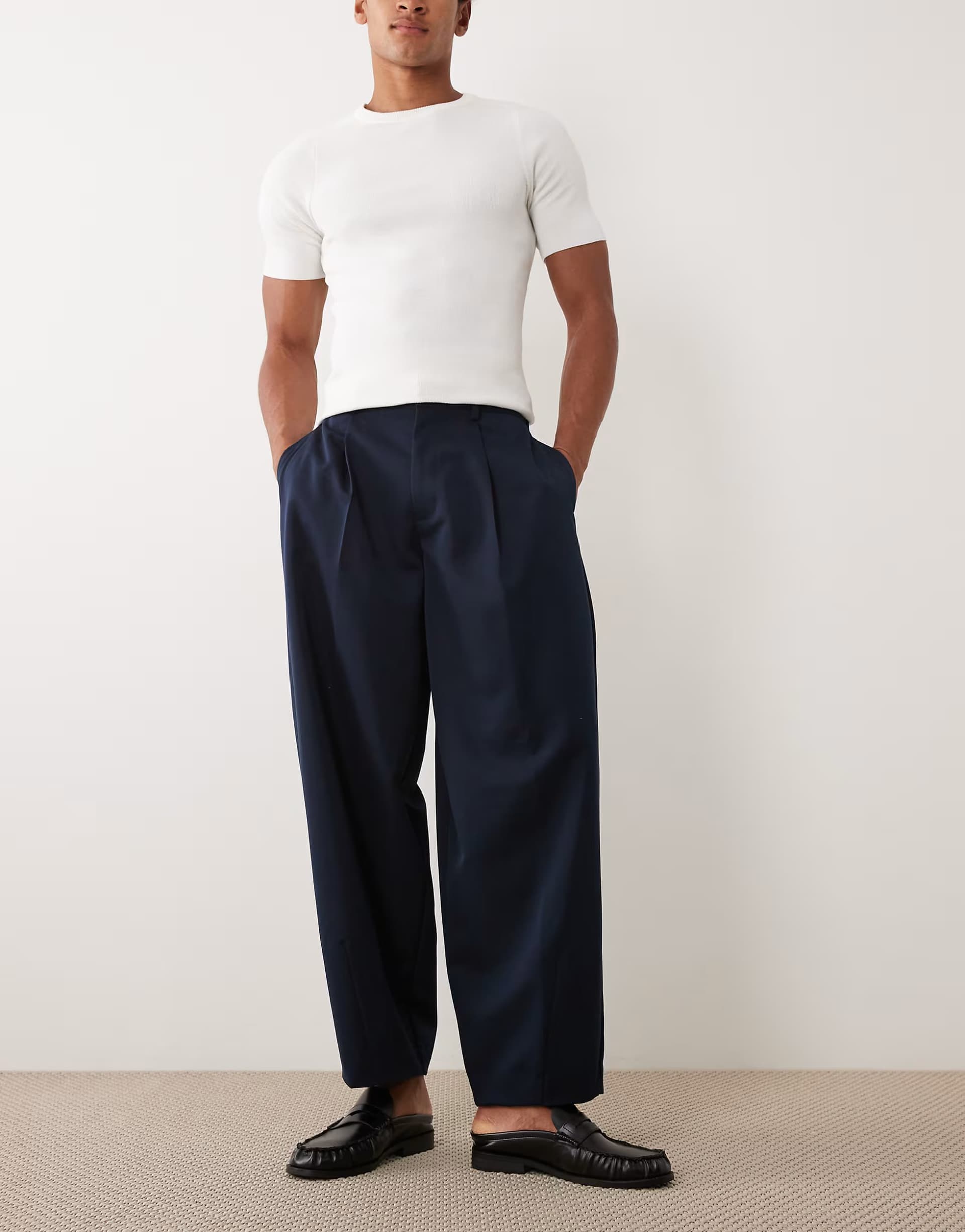 ASOS ASOS DESIGN smart wide barrel leg trousers in navy