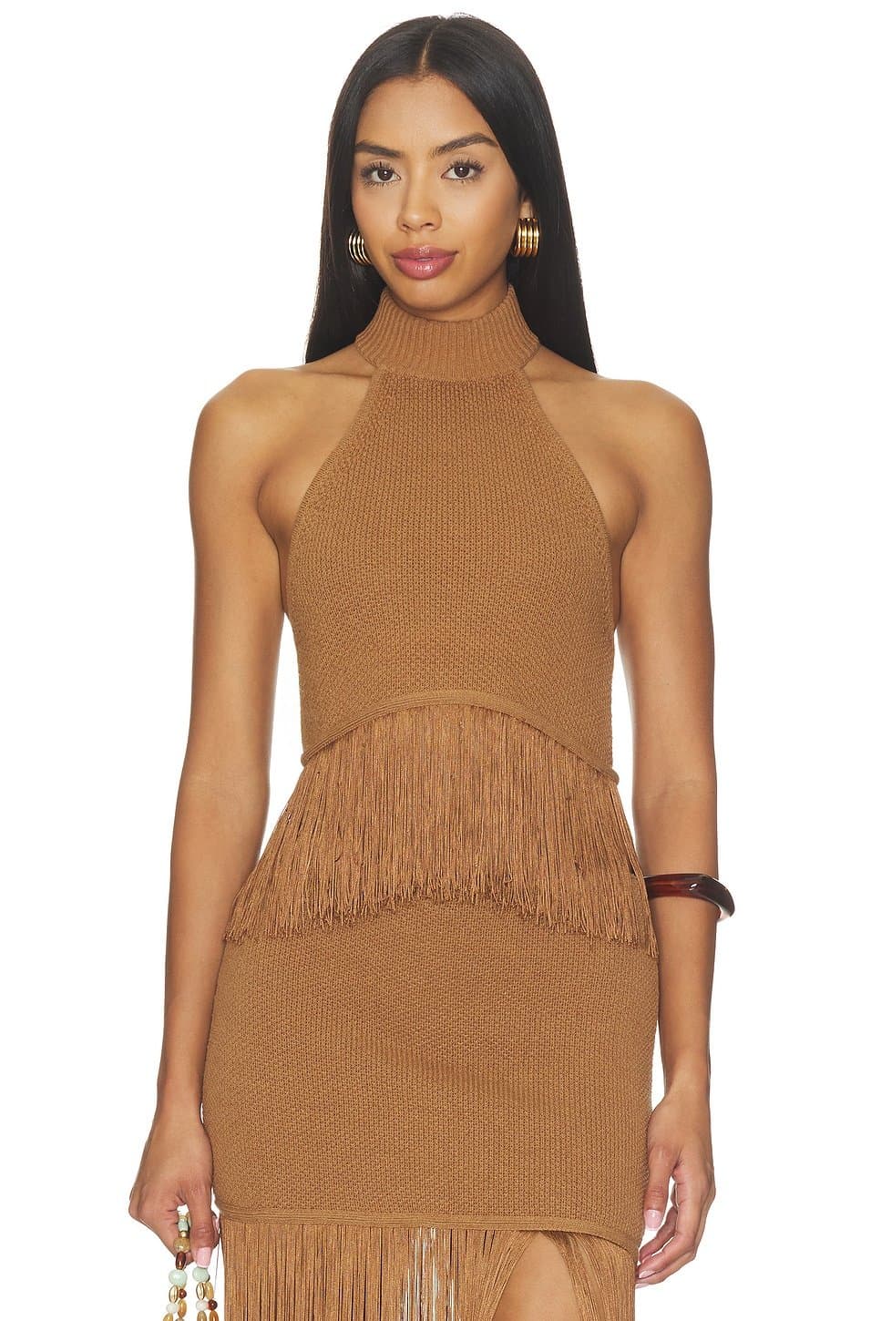 revolve Chrissa Halter Fringe Crop Top
