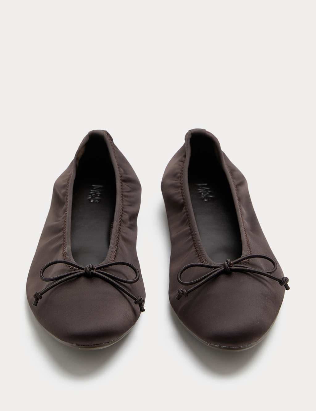 Marks & Spencer M&S Satin Flat Ballet Pumps Chocolate