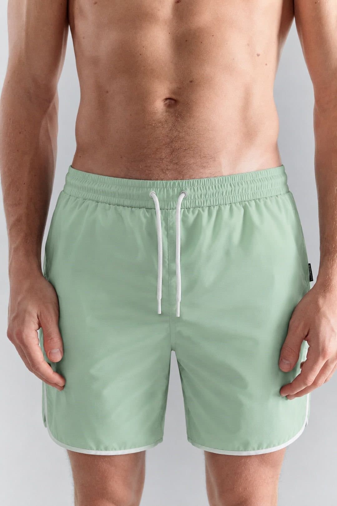 Little Nooks Little Nooks Men's Petro Contrast Trim Swim Shorts in Light Green