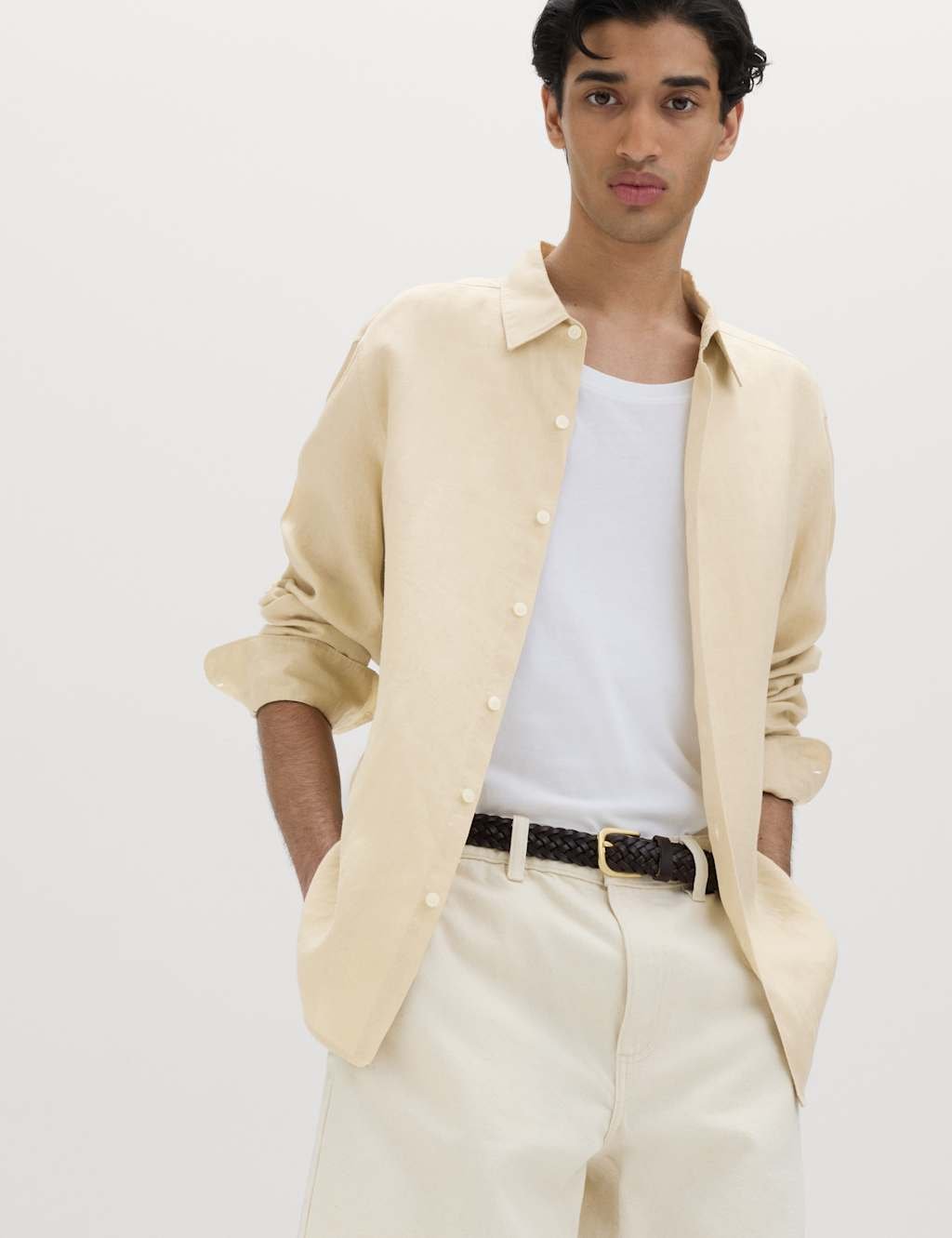 Marks & Spencer M&S Regular Fit Pure Linen Shirt Neutral - 3