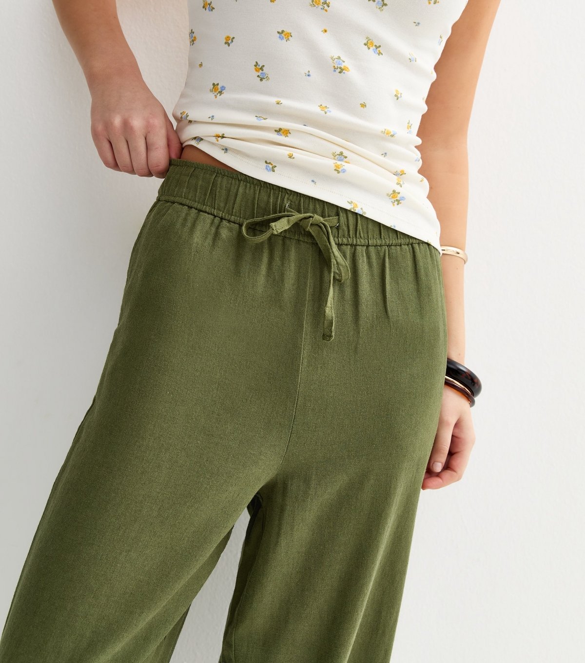 New Look Women's Green Linen Blend Wide Leg Trousers New Look - 3