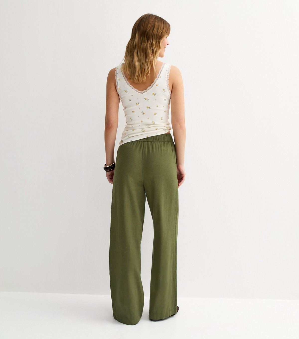 New Look Women's Green Linen Blend Wide Leg Trousers New Look - 4