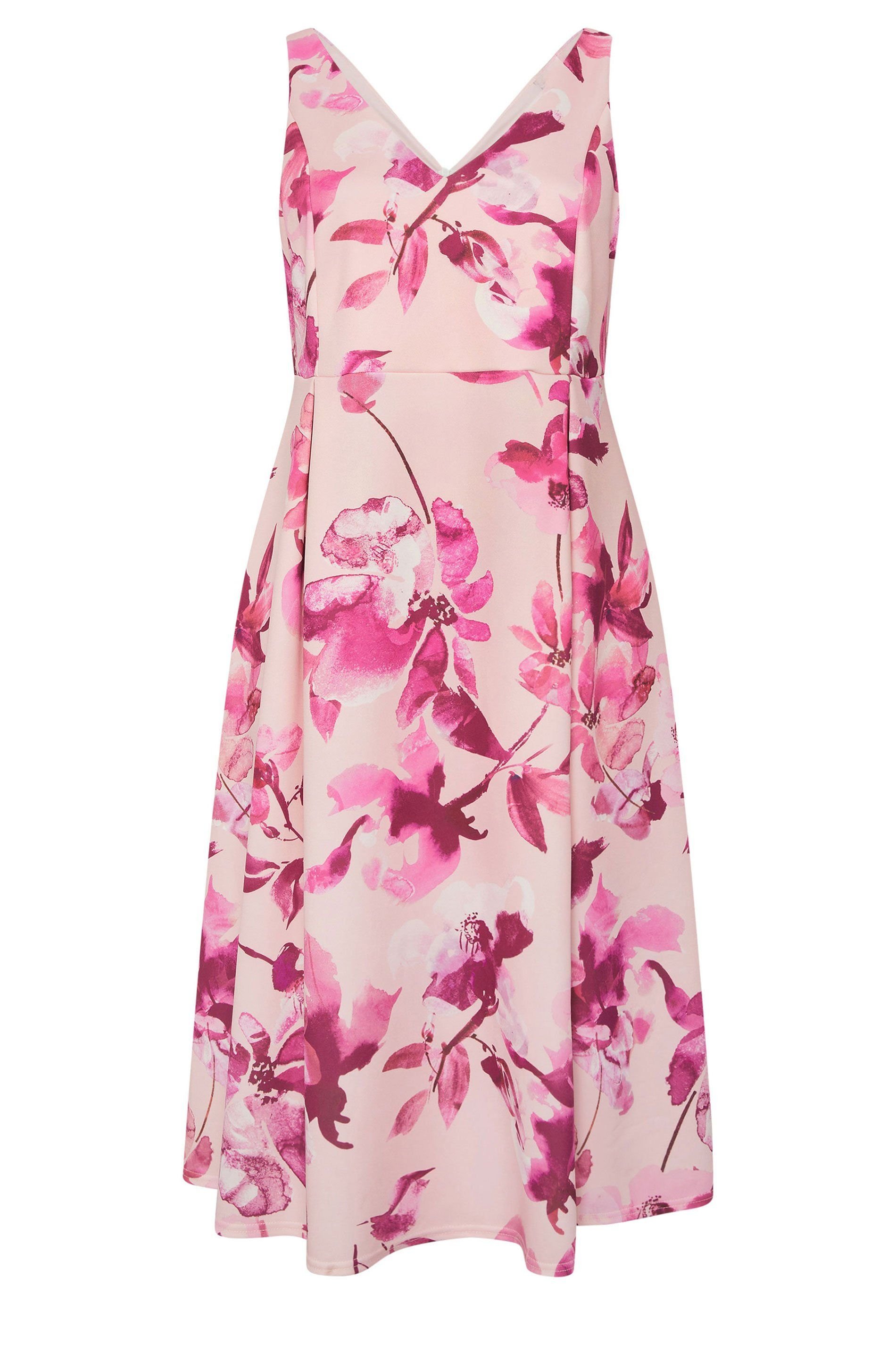 Yours Yours Women's Floral Print Pleated Dress in Pink - 2
