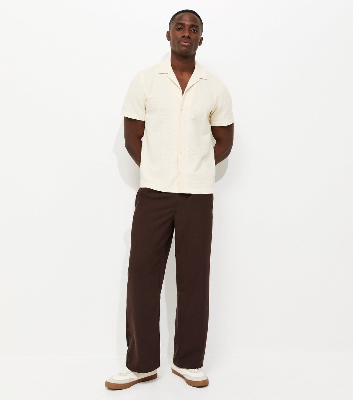 New Look Men's Dark Brown Linen Look Wide Leg Trousers