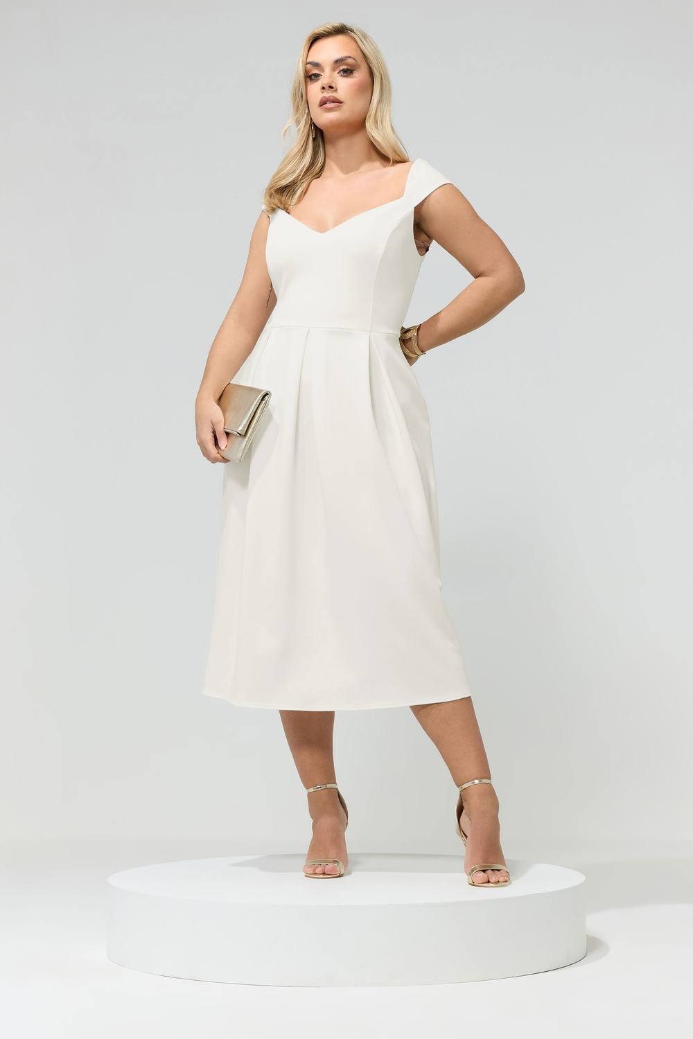 Yours Yours Women's Sweetheart Midi Skater Dress in White - 3