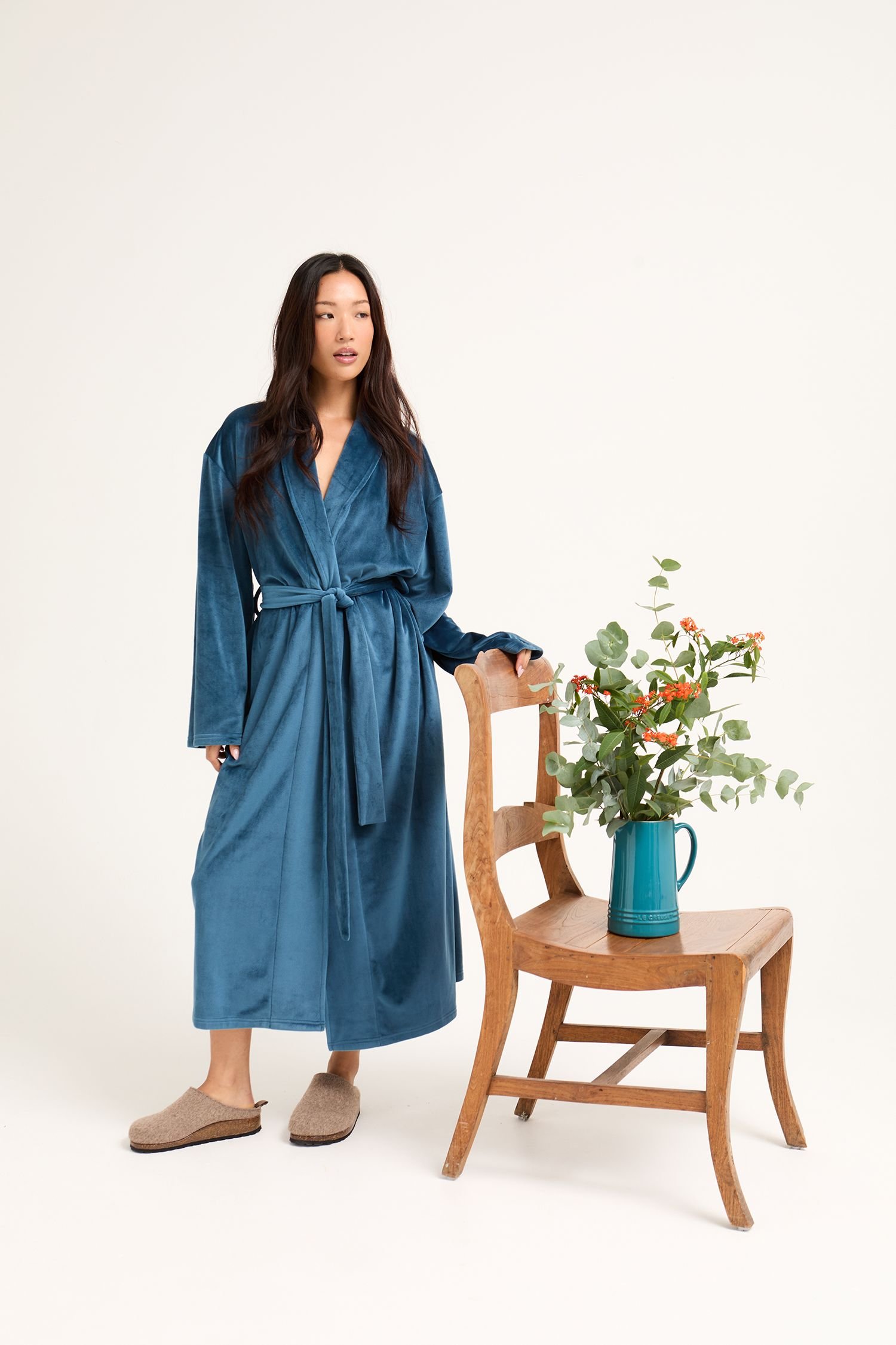 Pretty You London Pretty You London Women's Velour Longline Robe in Teal - 4