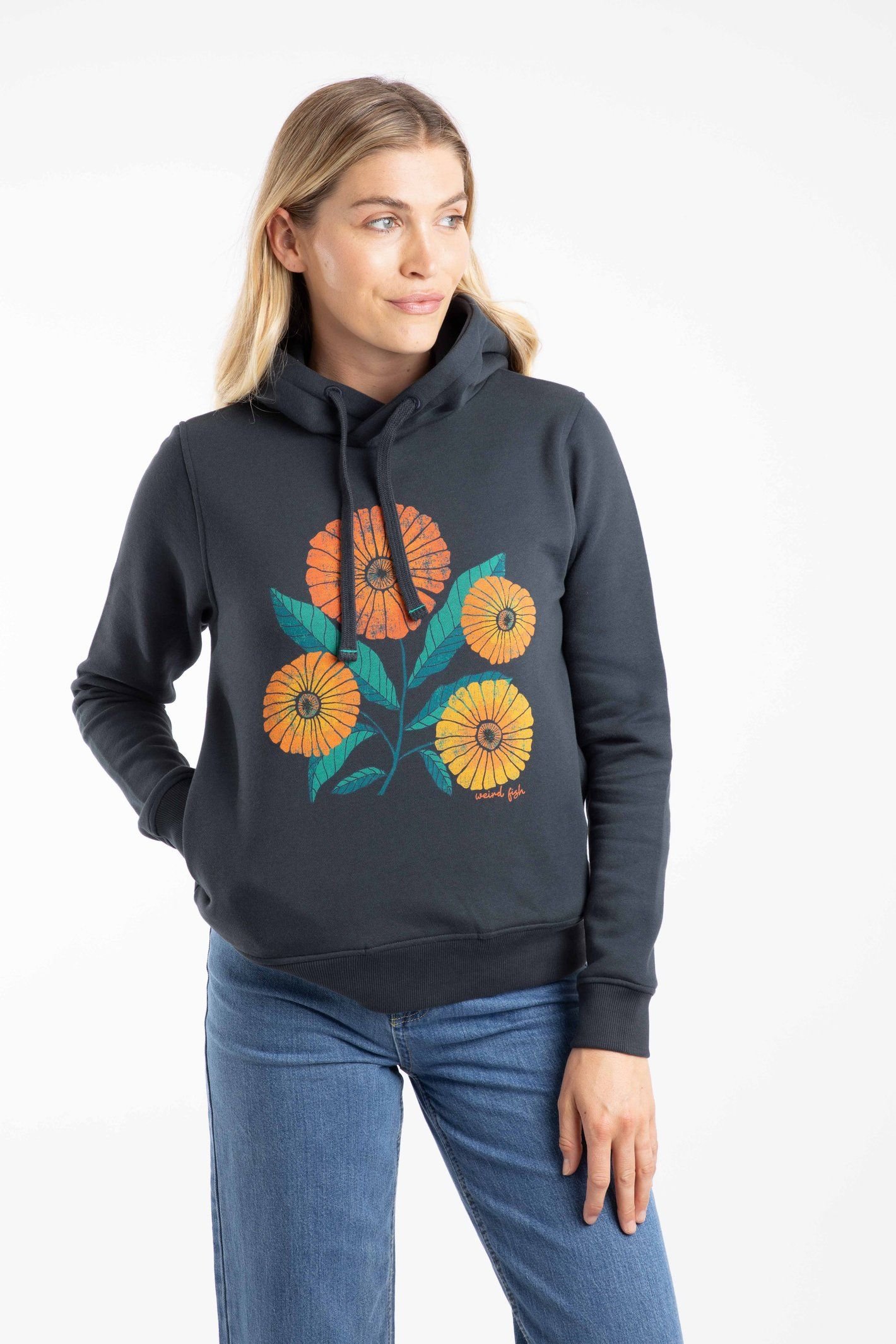 Weird Fish Weird Fish Women's Topaz Branded Pop Over Hoodie in Navy - 4