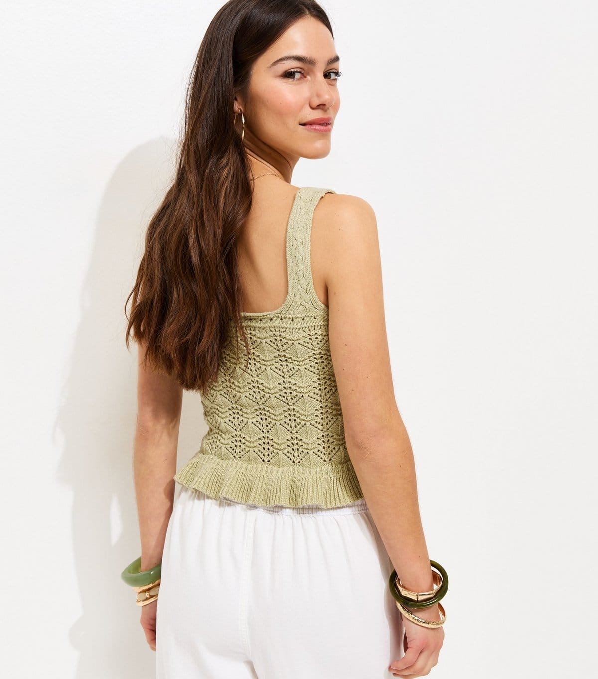 New Look Women's Petite Light Green Square Neck Crochet Vest New Look - 4