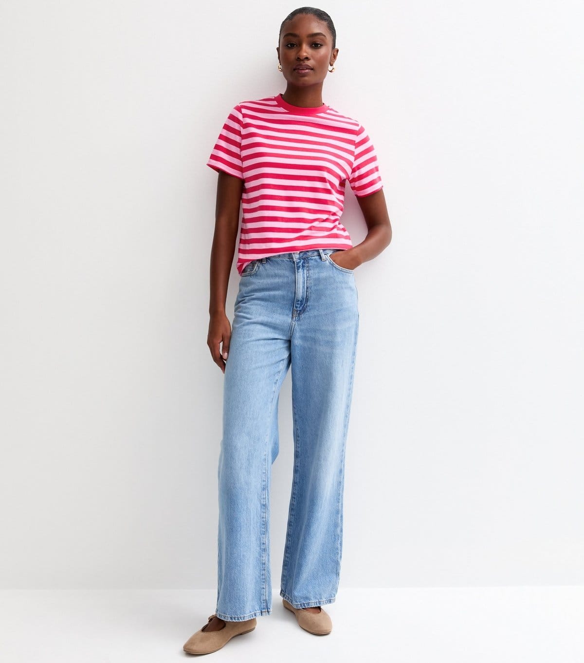 New Look Women's Pink Cotton Striped T-Shirt New Look - 4