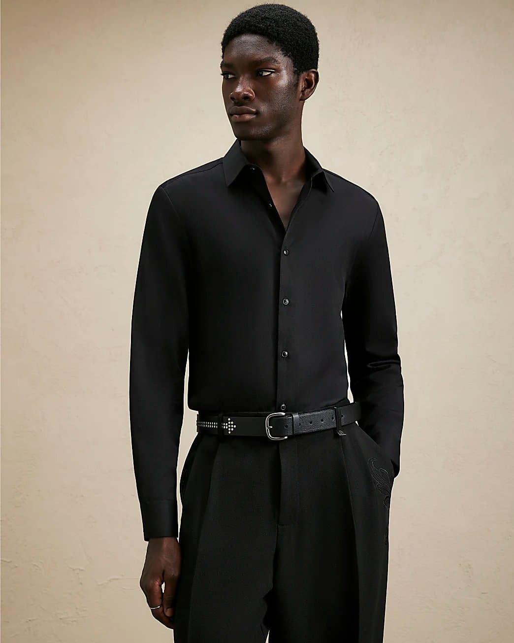River Island Mens River Island Black Slim Fit Premium Cotton Blend Shirt