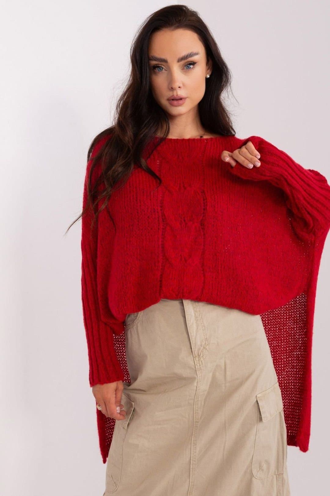 Love Lace Love Lace Women's Casual Acrylic Boat Neck Sweater in Red