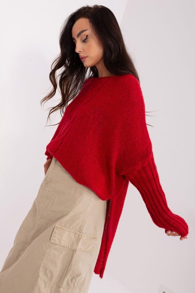 Love Lace Love Lace Women's Casual Acrylic Boat Neck Sweater in Red - 2