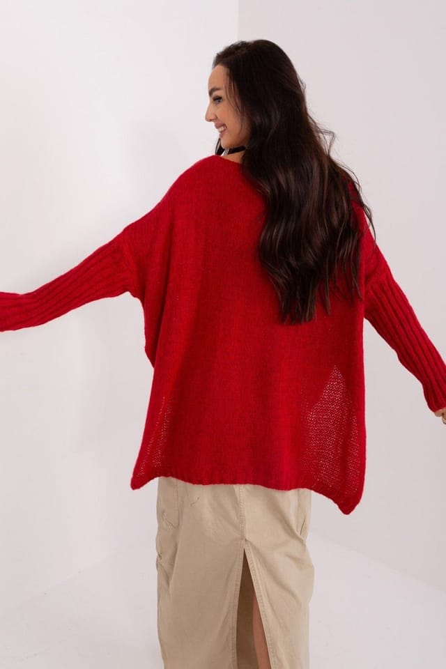 Love Lace Love Lace Women's Casual Acrylic Boat Neck Sweater in Red - 3