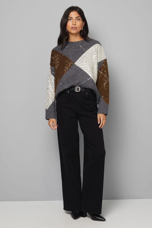 Wallis Wallis Women's Grey Oversized Argyle Jumper - 2