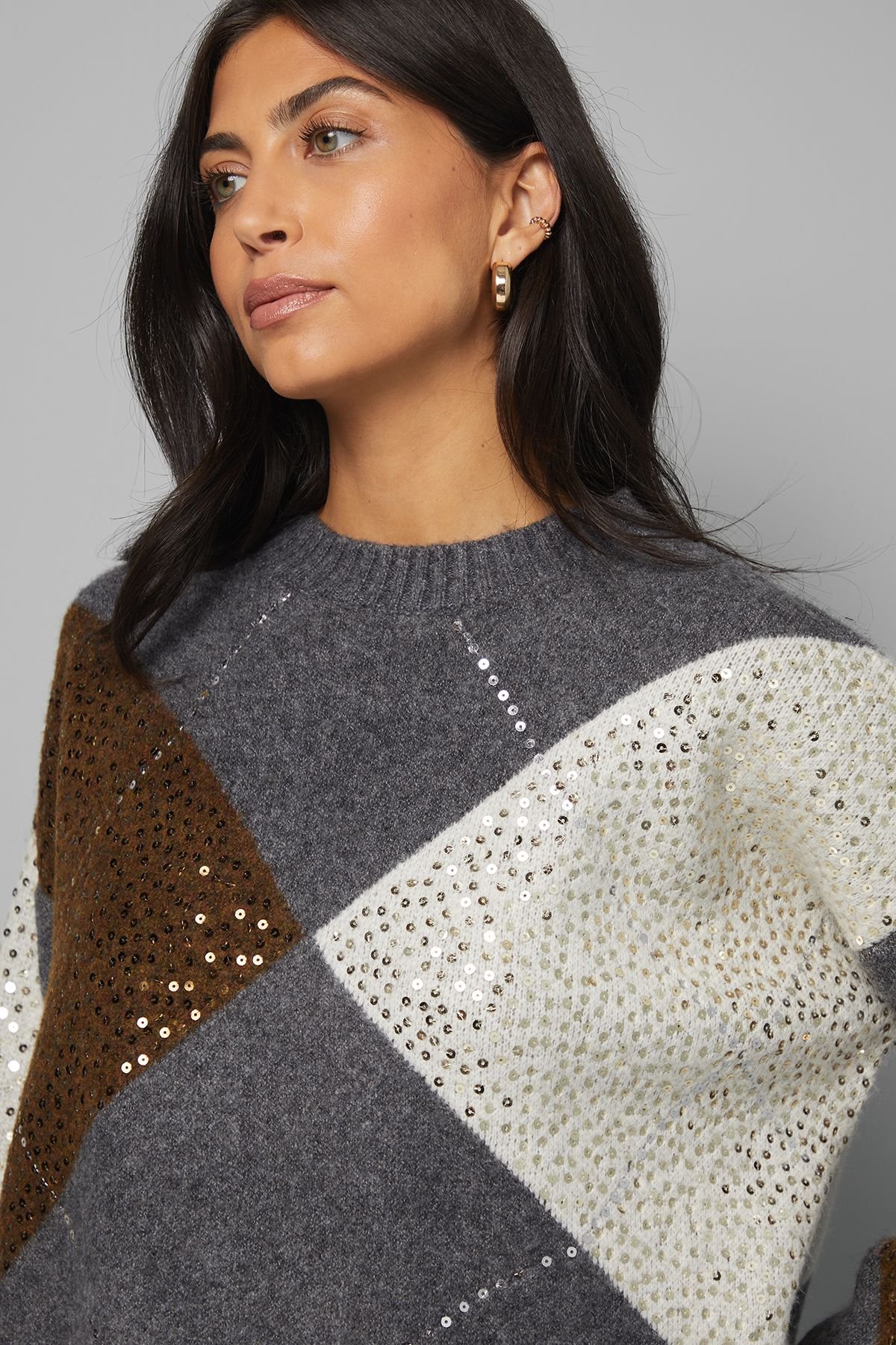 Wallis Wallis Women's Grey Oversized Argyle Jumper - 4