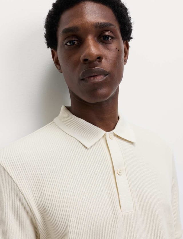 Marks & Spencer M&S Pure Cotton Textured Polo Shirt Ecru - 2
